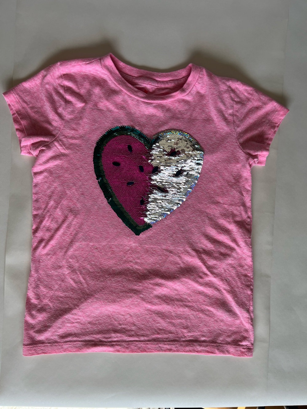 Crewcuts Pink Short Sleeve Tee with Flip Sequin Heart